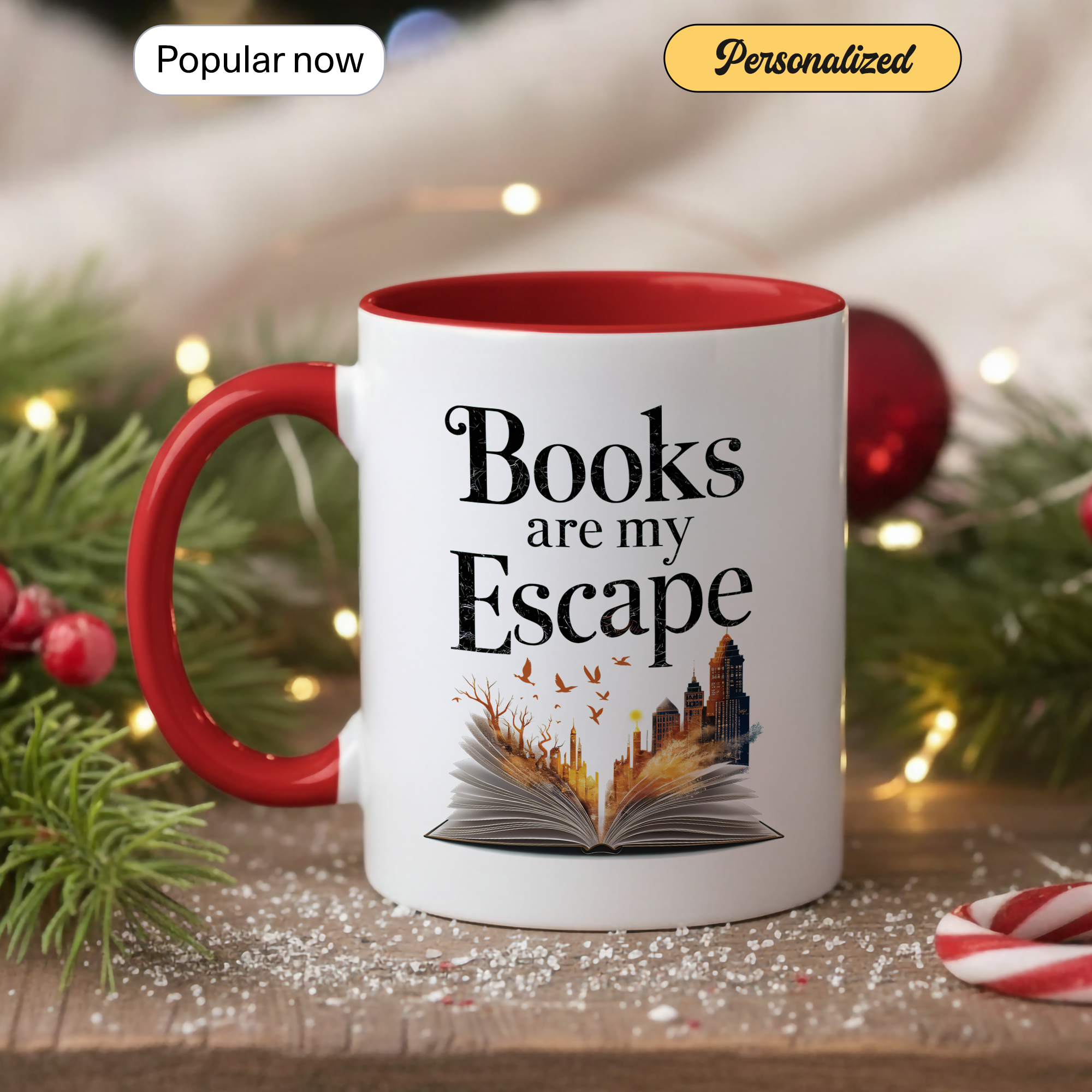 Books Are My Escape Mug – Book Lover Coffee Cup – Cozy Reading Gift – Fall Aesthetic Mug – 11oz 15oz Ringer Mug | Mug 137