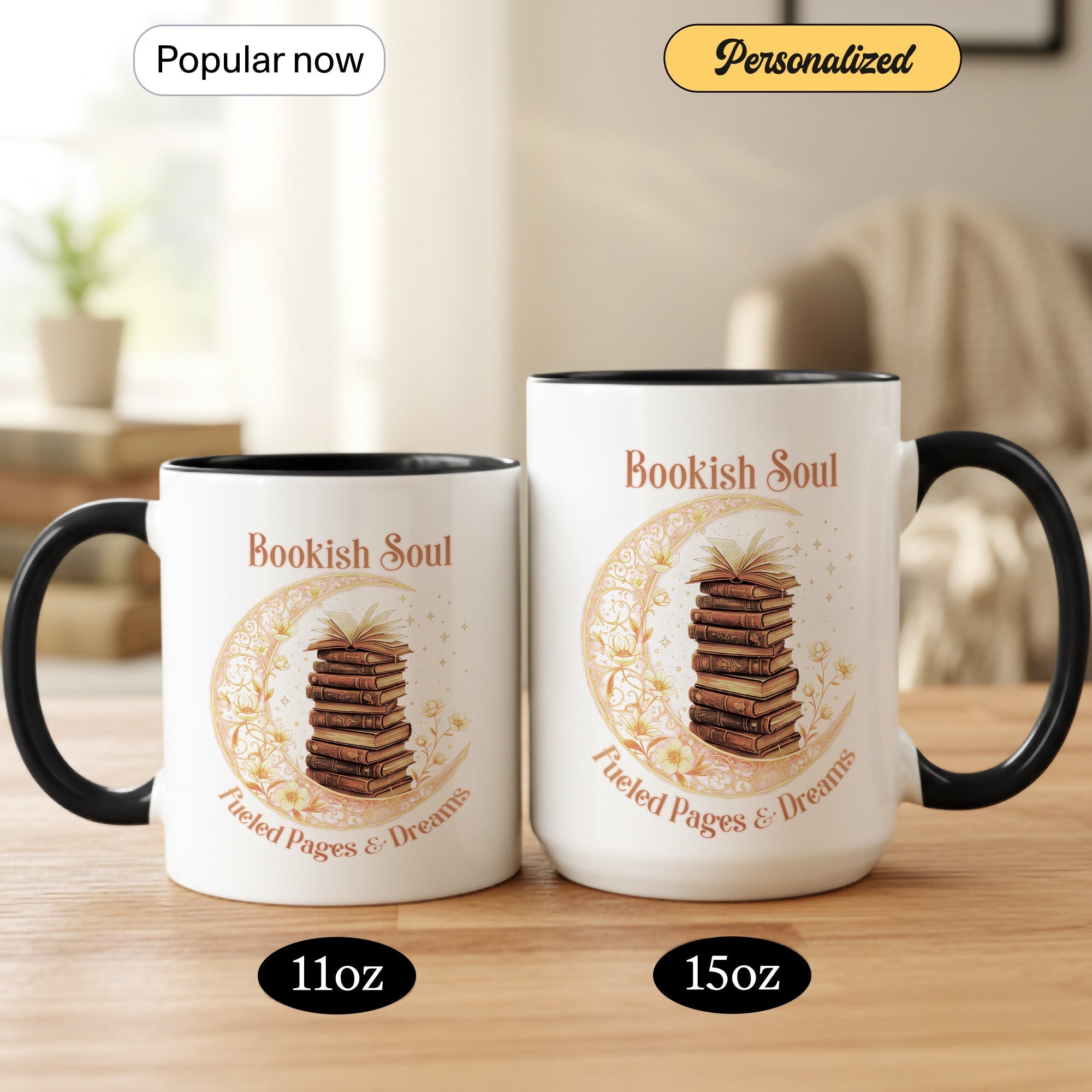 Bookish Soul Mug – Stacked Books Coffee Cup – Literary Aesthetic Gift – Reader Mug 11oz 15oz Ringer | Muug 140