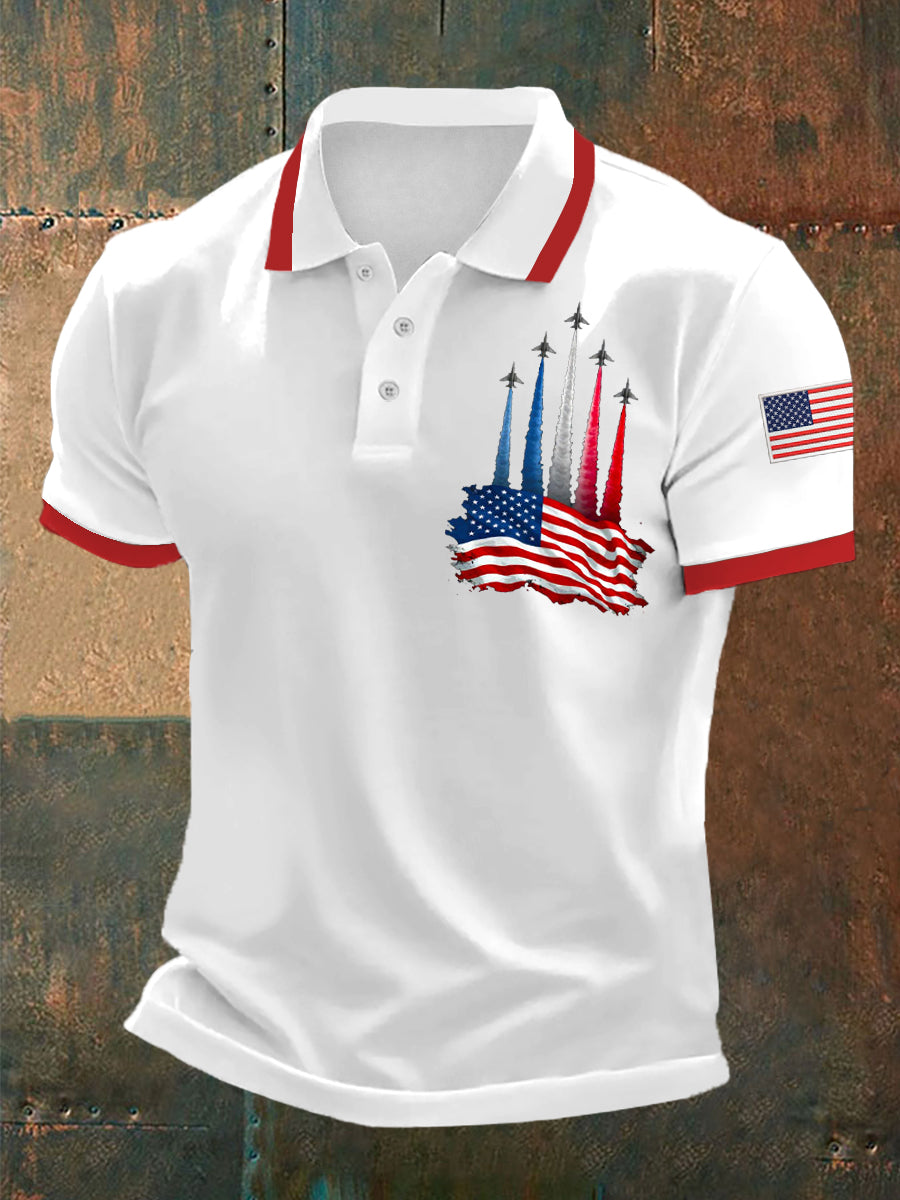 Men's Independence Day American Flag Jet Planes Print Casual Top