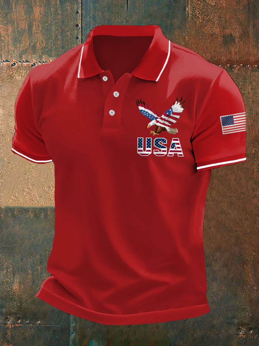 Men's Independence Day American Flag Bald Eagle Print Casual Top