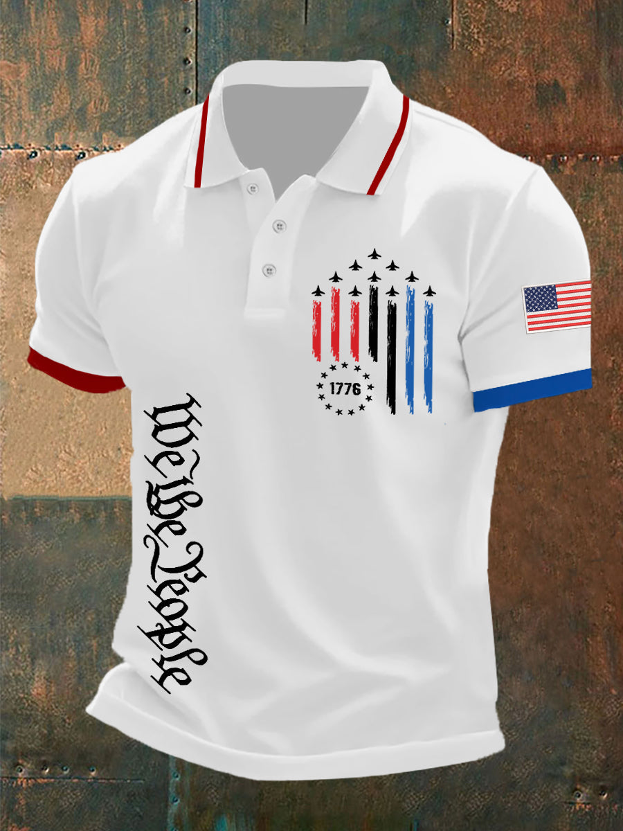 Men's Independence Day American Flag Jet Planes Print Casual Top