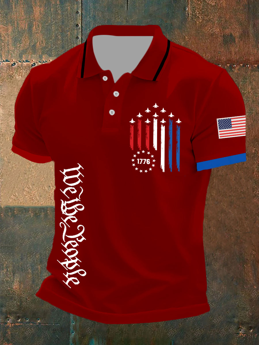 Men's Independence Day American Flag Jet Planes Print Casual Top
