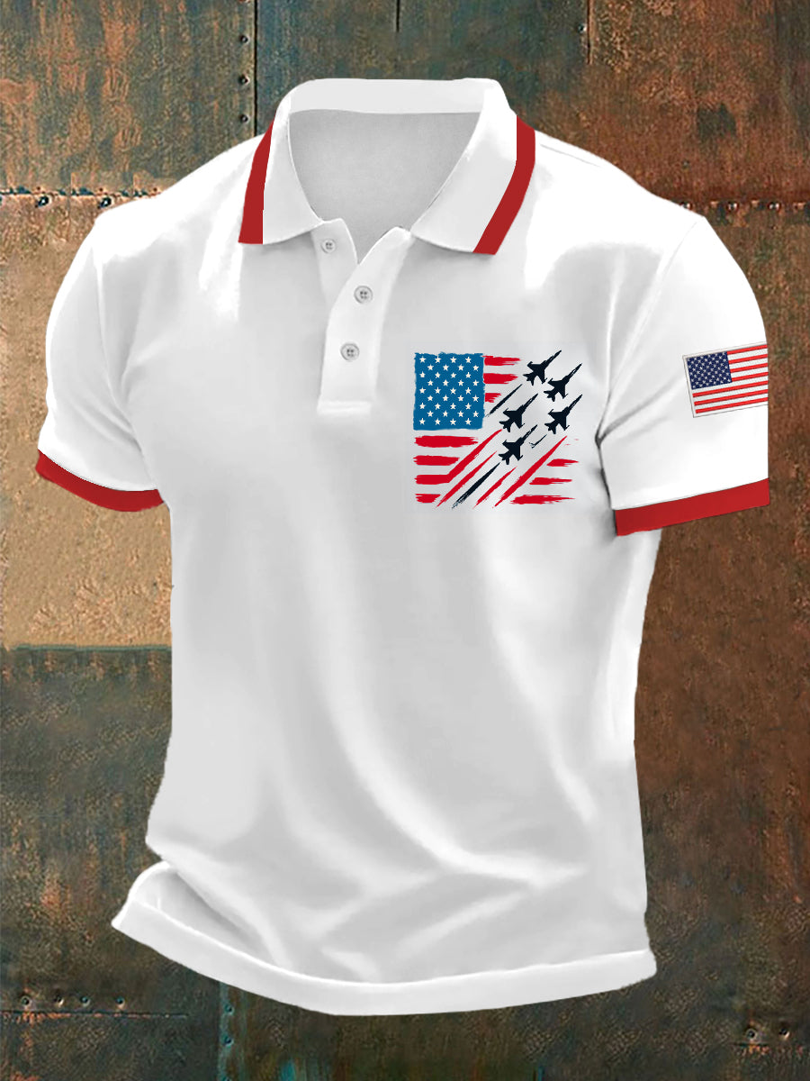 Men's Independence Day American Flag Jet Plane Print Casual Top
