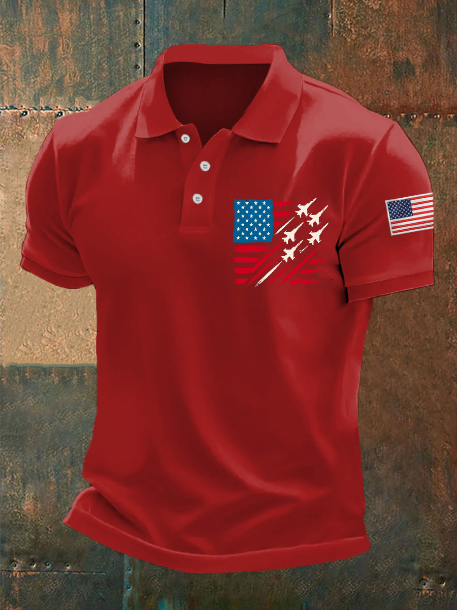 Men's Independence Day American Flag Jet Plane Print Casual Top