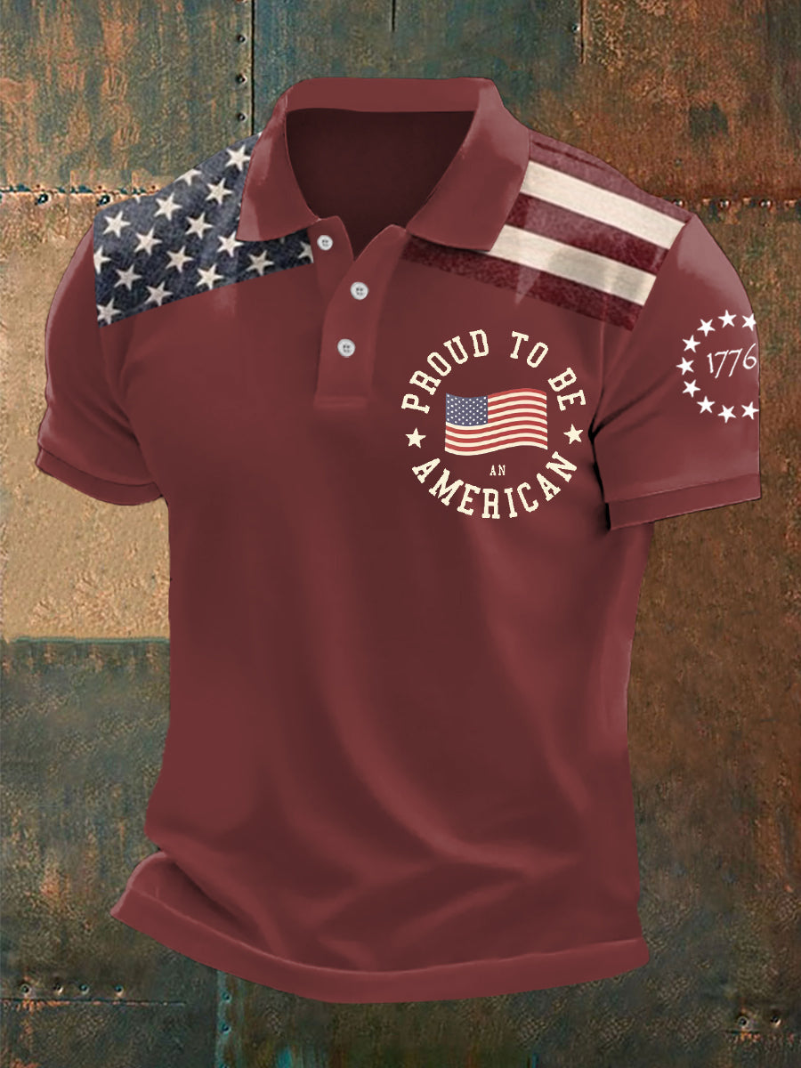 Men's Proud To Be An American Independence Day American Flag Print Casual Top