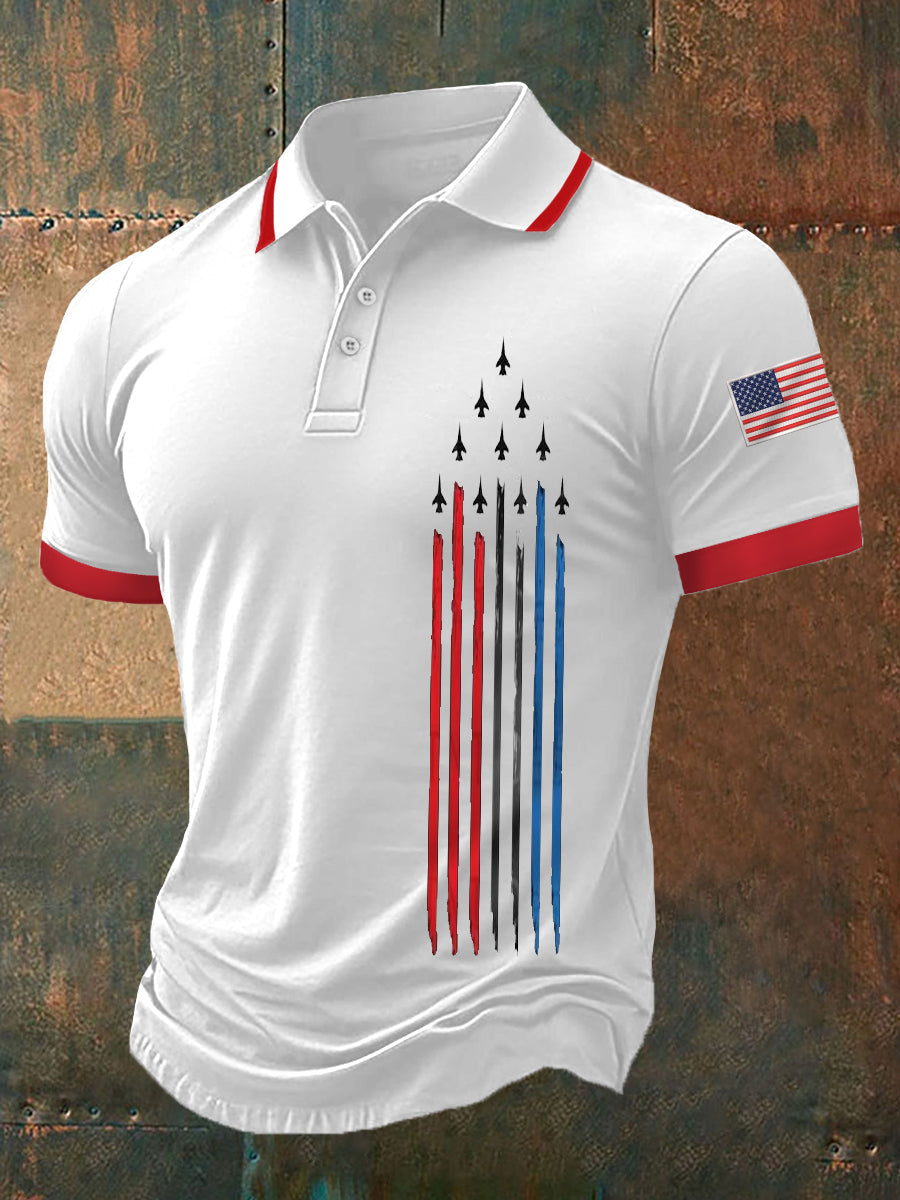 Men's Independence Day American Flag Jet Plane Print Casual Top