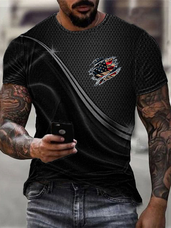 Men's Independence Day American Flag Graphic Print Casual O-Neck Short Sleeve T-Shirt