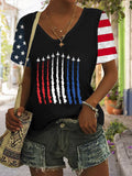 Women's Independence Day Red White Blue Flag Print Casual T-shirt