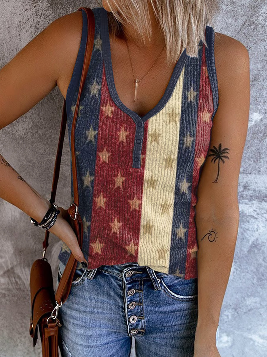 Women's Independence Day Vintage Flag Sleeveless Vest