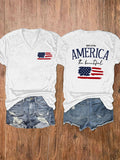 Women's 4th Of July Printed V-neck T-shirt