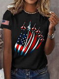 Women's Independence Day USA Flag Fighter Jets Print Casual Tee