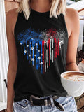 Women's Independence Day American Flag Fireworks Heart Print Casual Vest
