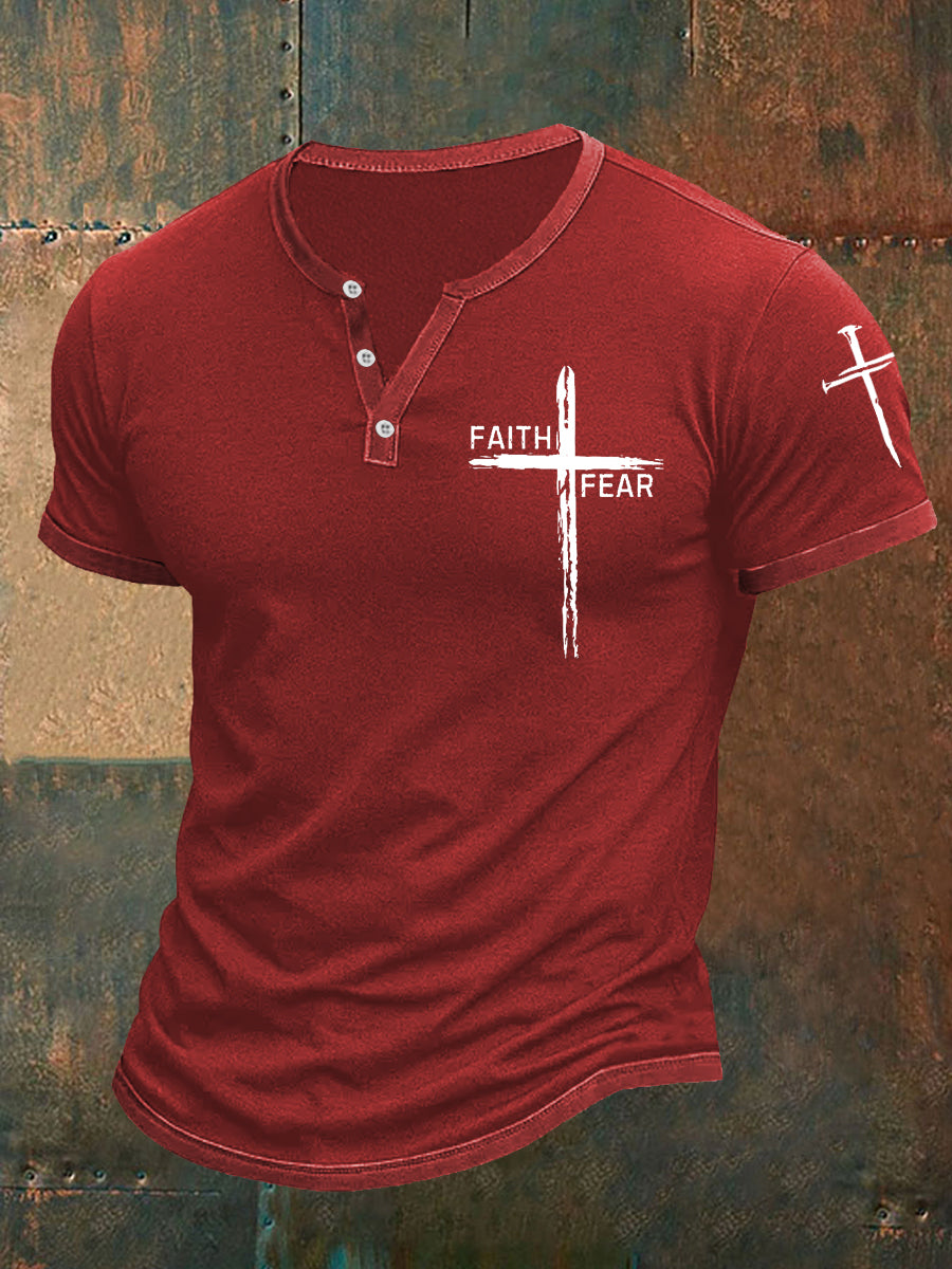 Men's Faith Over Fear Cross Faith Casual Buttons Tee