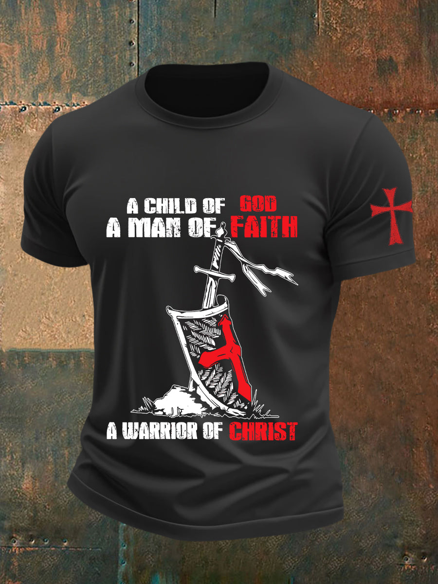 Men's Child of God a Man of Faith a Warrior of Christ Cotton Short SleeveT-shirt