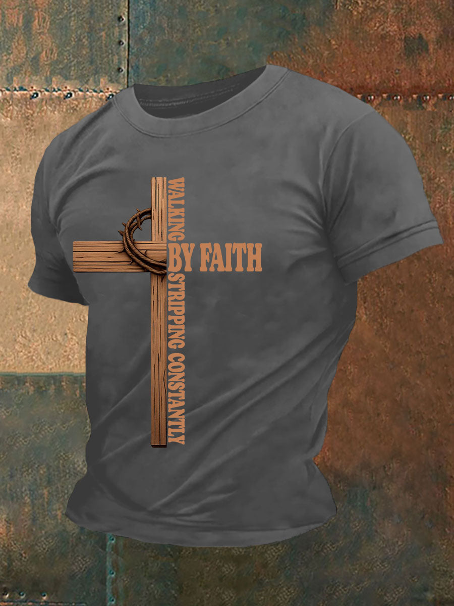 Men's Walking By Faith Tripping Constantly Printed Casual T-Shirt