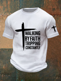 Men's Walking By Faith Tripping Constantly Waffle Print Casual T-Shirt