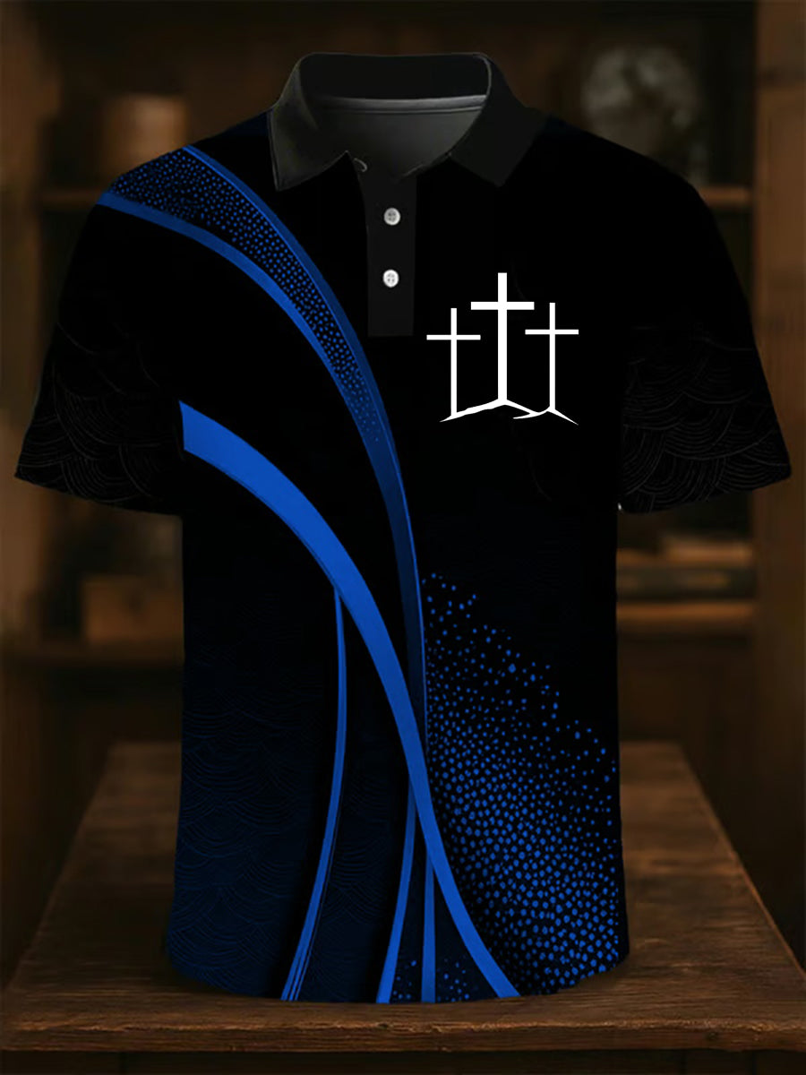 Men's Faith Cross Printed Casual Button Top