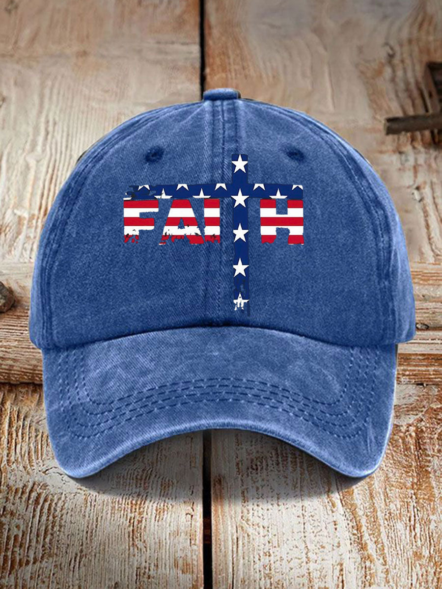 Faith Cross American Flag Print Unisex Hat