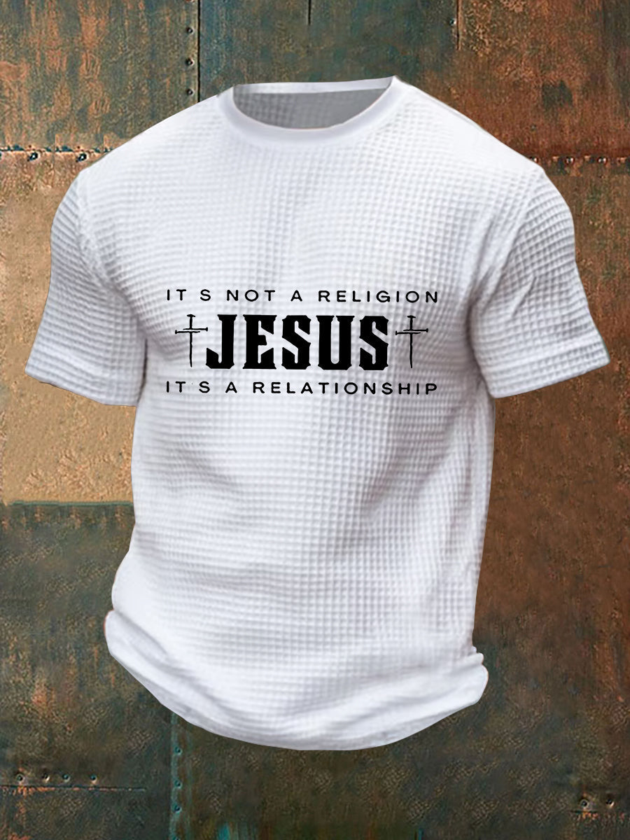 Men's Jesus It's No Religion It's A Relationship Waffle Short Sleeve Top