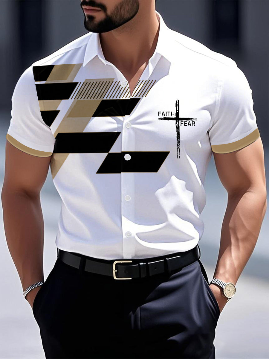 Men's Faith Over Fear Geometric Print Casual Short Sleeve Shirt