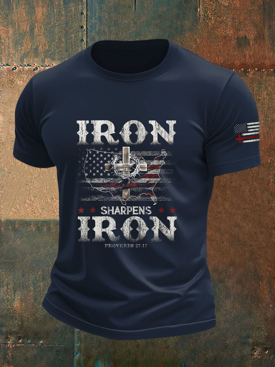 Men's Iron Sharpens Iron Proverbs 27:17 Print T-shirt