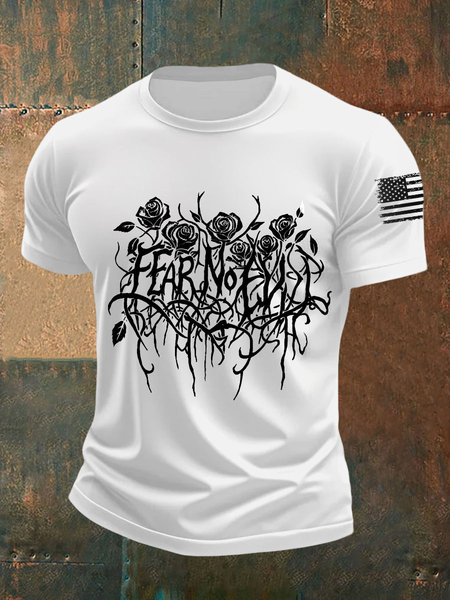 Men's Fear No Evil Gothic Christian Short-sleeved T-shirt
