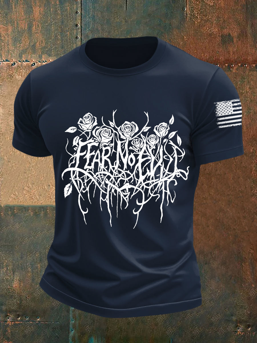 Men's Fear No Evil Gothic Christian Short-sleeved T-shirt