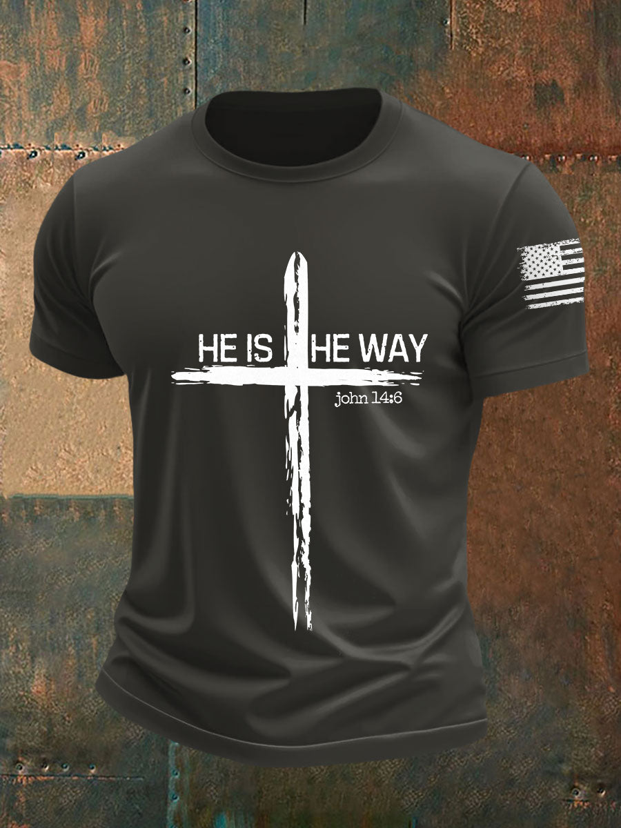 Men's He Is He Way Cross Short-sleeved T-shirt