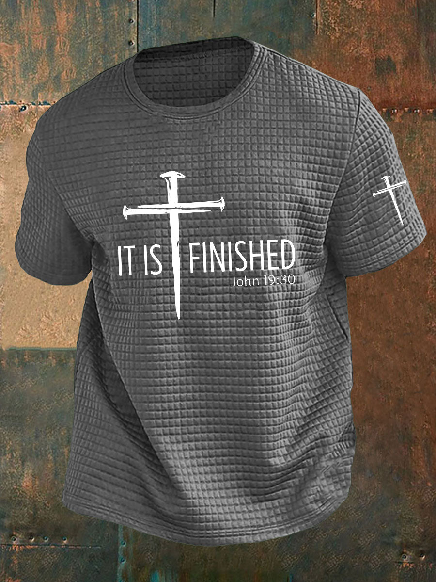 Men's It Is Finished Cross Waffle Print T-shirt