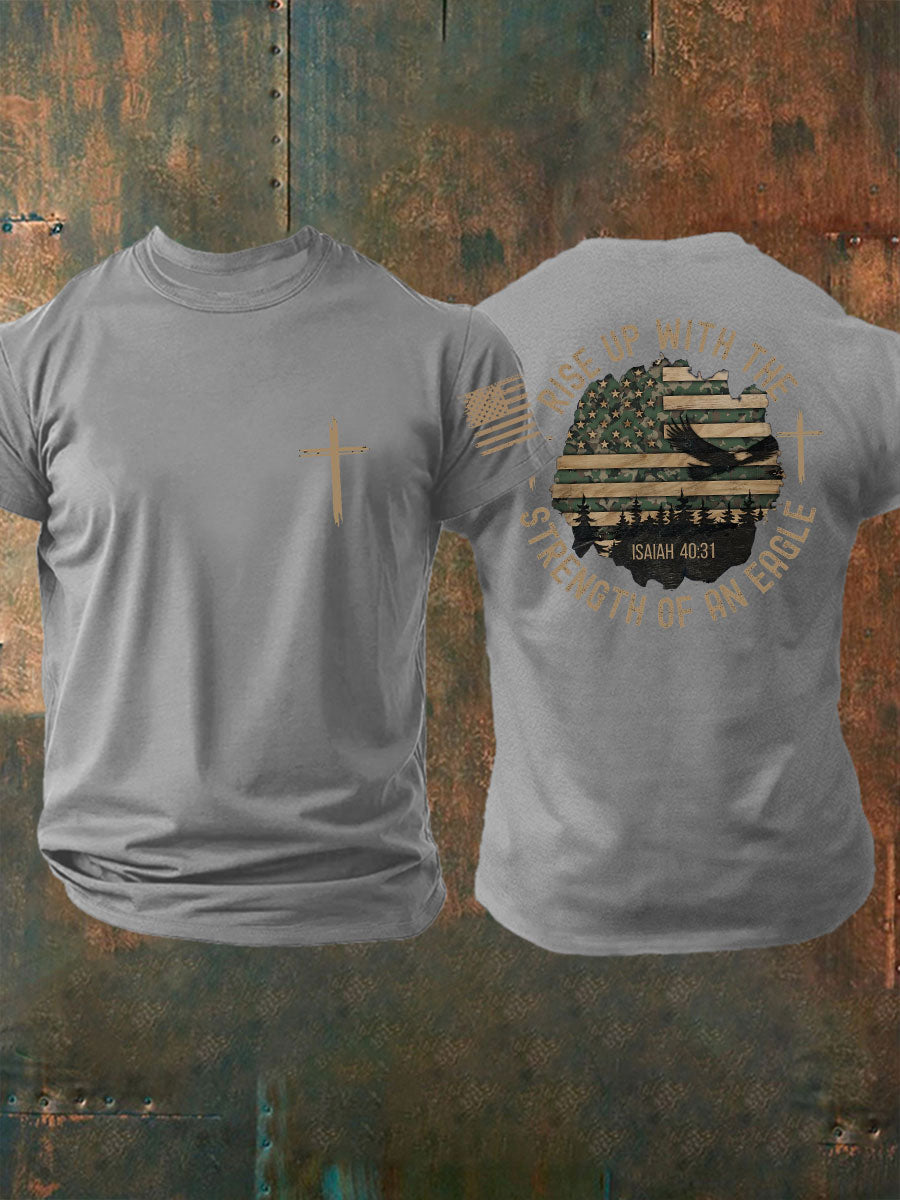 Men's Rise Up With The Strength of An Eagle Printed Casual T-shirt