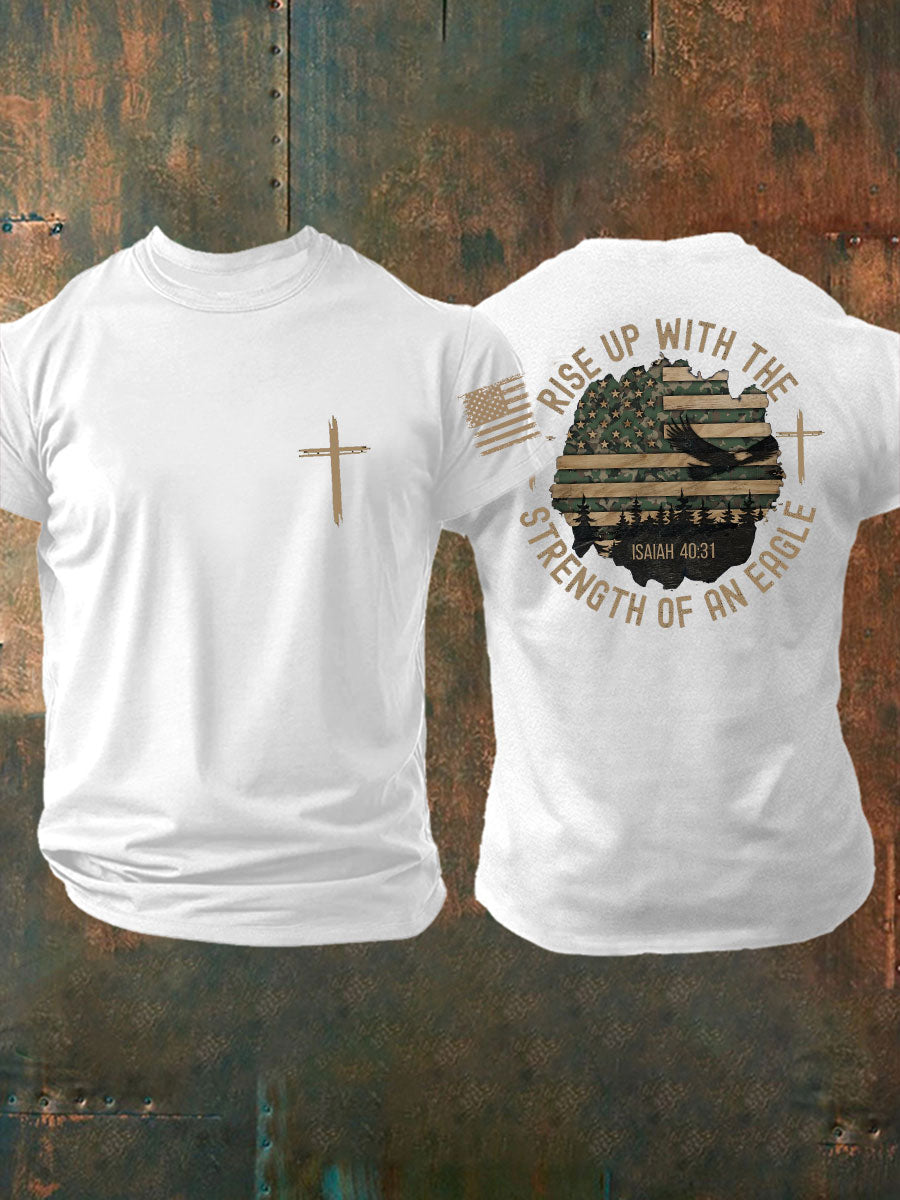 Men's Rise Up With The Strength of An Eagle Printed Casual T-shirt