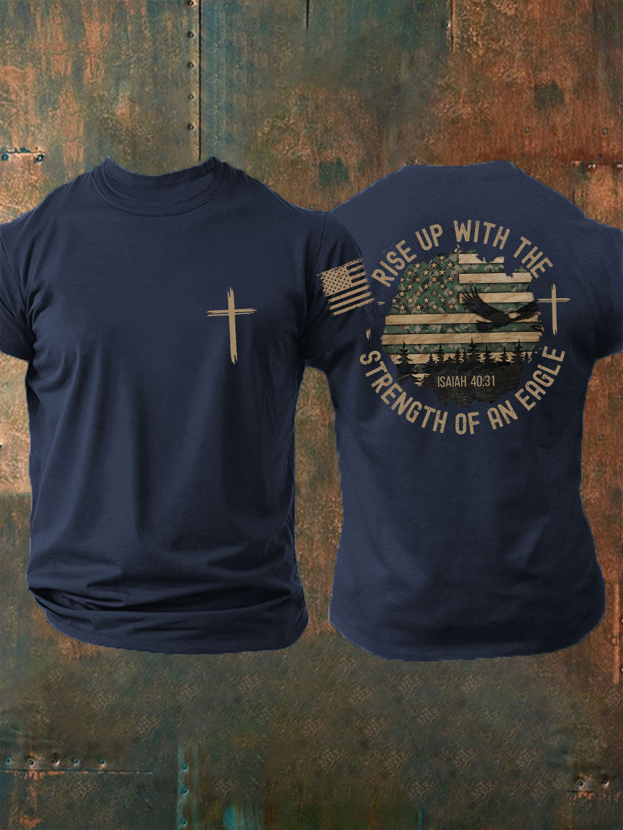 Men's Rise Up With The Strength of An Eagle Printed Casual T-shirt