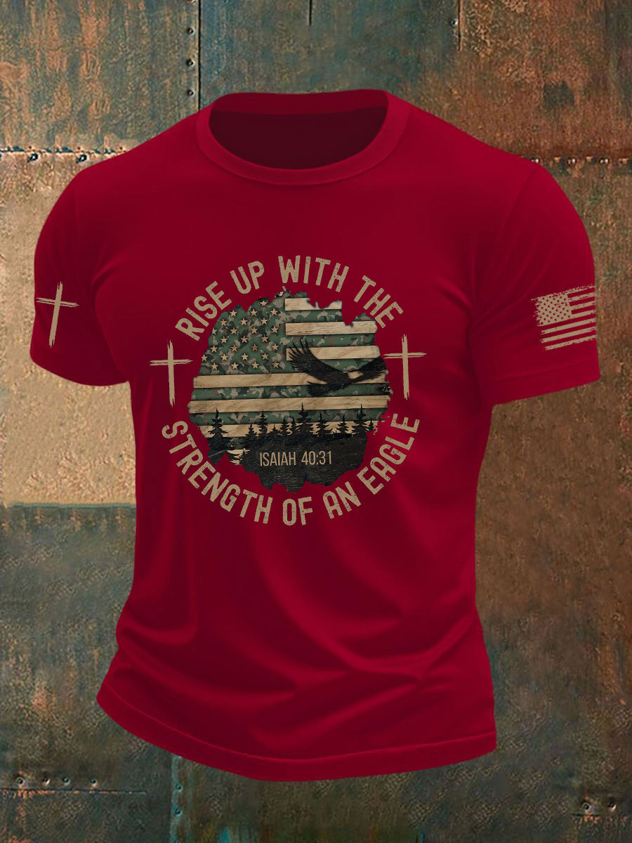 Men's Rise Up With The Strength of An Eagle Printed Casual T-shirt
