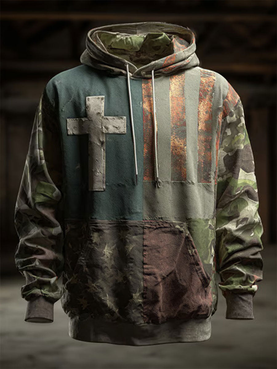 Men's Retro Western Faith Print Casual Hoodie