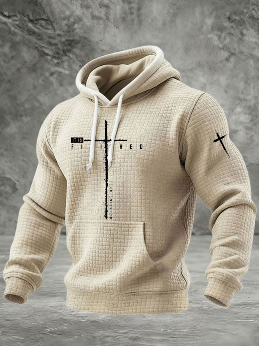 Men's It Is Finished Cross Waffle Print Hoodie