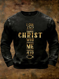 Men's Retro I Can Do All Things Through Christ Print Casual Sweatshirt