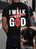 Men's I Walk With God Faith Printed imitation cotton short-sleeved T-shirt