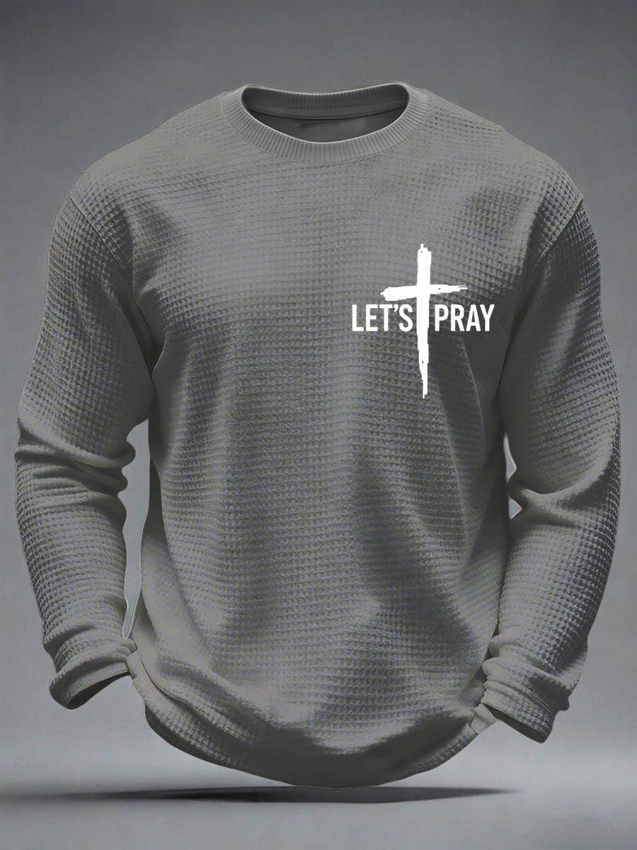 Men's Need Prayer?Tap My Shoulder Print Waffle Long Sleeve Top